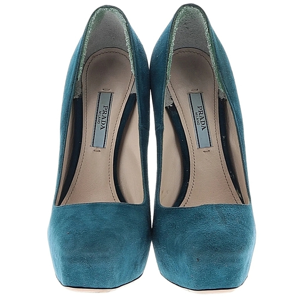 Prada Teal Suede Platform Pumps (IT 36)